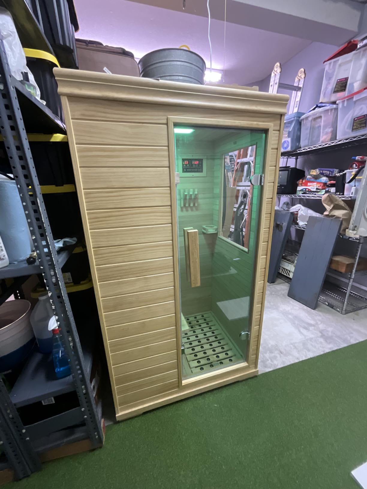 Mini Sauna 1 Person Far Infrared Sauna for Home, 4.9ft Space Saving Indoor Sauna with Front-Opening Glass Door, Natural Spruce Wood Dry Spa, 900W Rapid Warm-Up, Bluetooth, Cup Holder & LED Light customer photo 1
