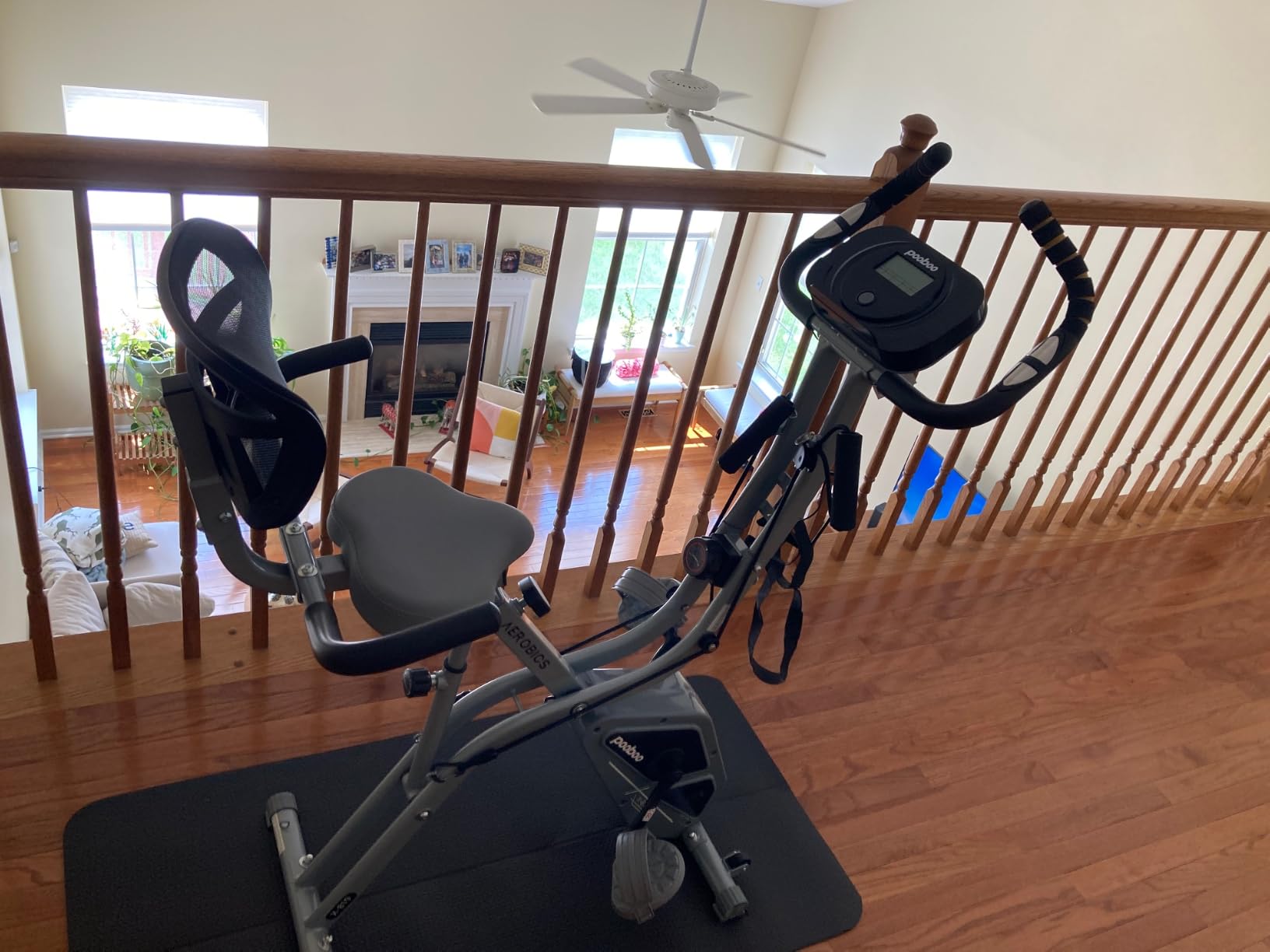 pooboo Folding Magnetic X‑Bike, Upright Exercise Bike for Home Gym | Foldable Indoor Stationary Cycling Bike, 8‑Level Resistance, 6.6 LBS Flywheel, 300 LB Capacity, Back Support Cushion customer photo 1