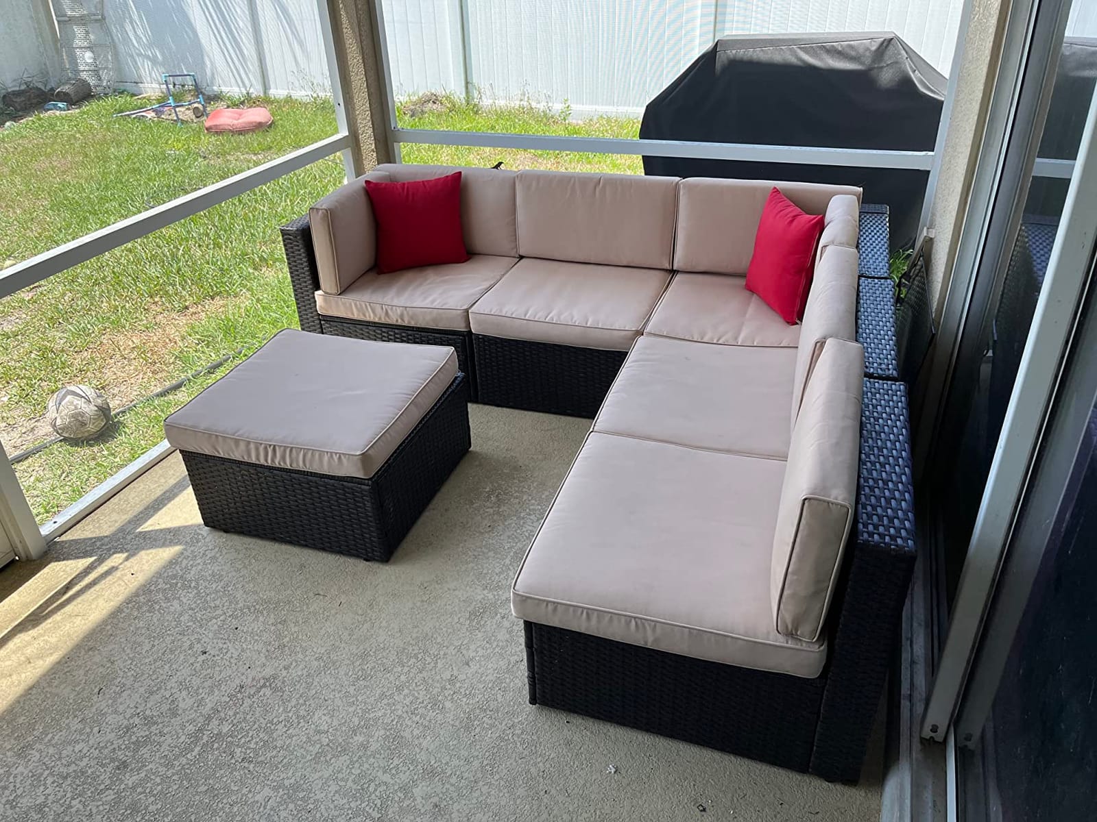 6 Pieces Patio Furniture Set Outdoor Couch Wicker Sectional Sofa, Beige customer photo 2