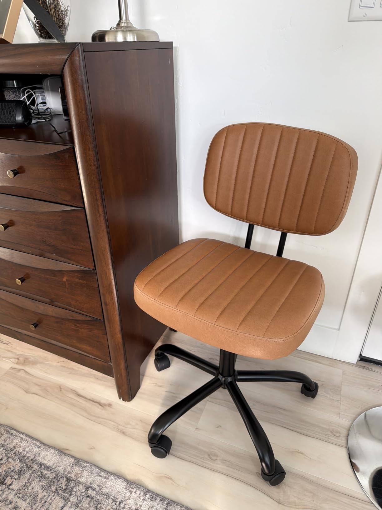 DUMOS Armless Office Desk Chair, Small Vanity Chair with Wheels customer photo 2