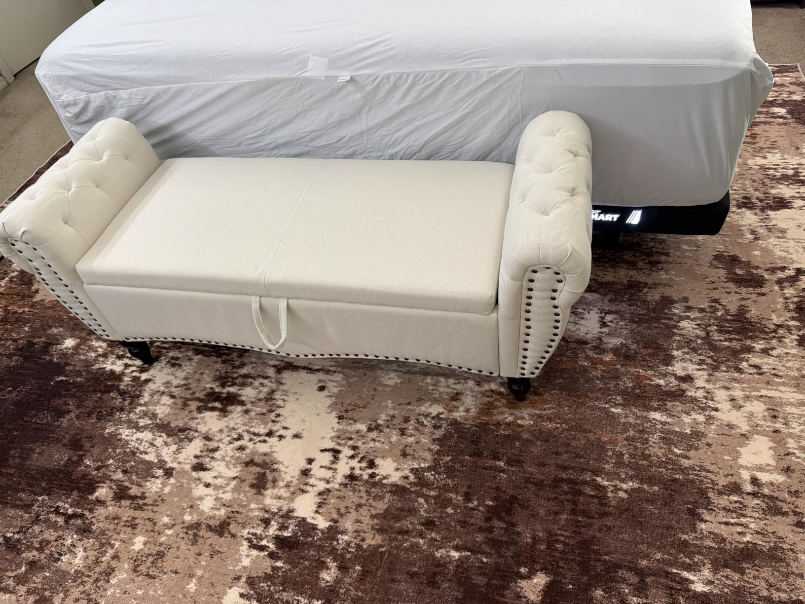 Furniliving 63” End of Bed Storage Bench, Bedroom Bench with Button-Tufted, Upholstered Storage Ottoman Benches Window Bench with Storage, Leather Bench for Living Room, Entryway, PU, Darkbrown customer photo 2