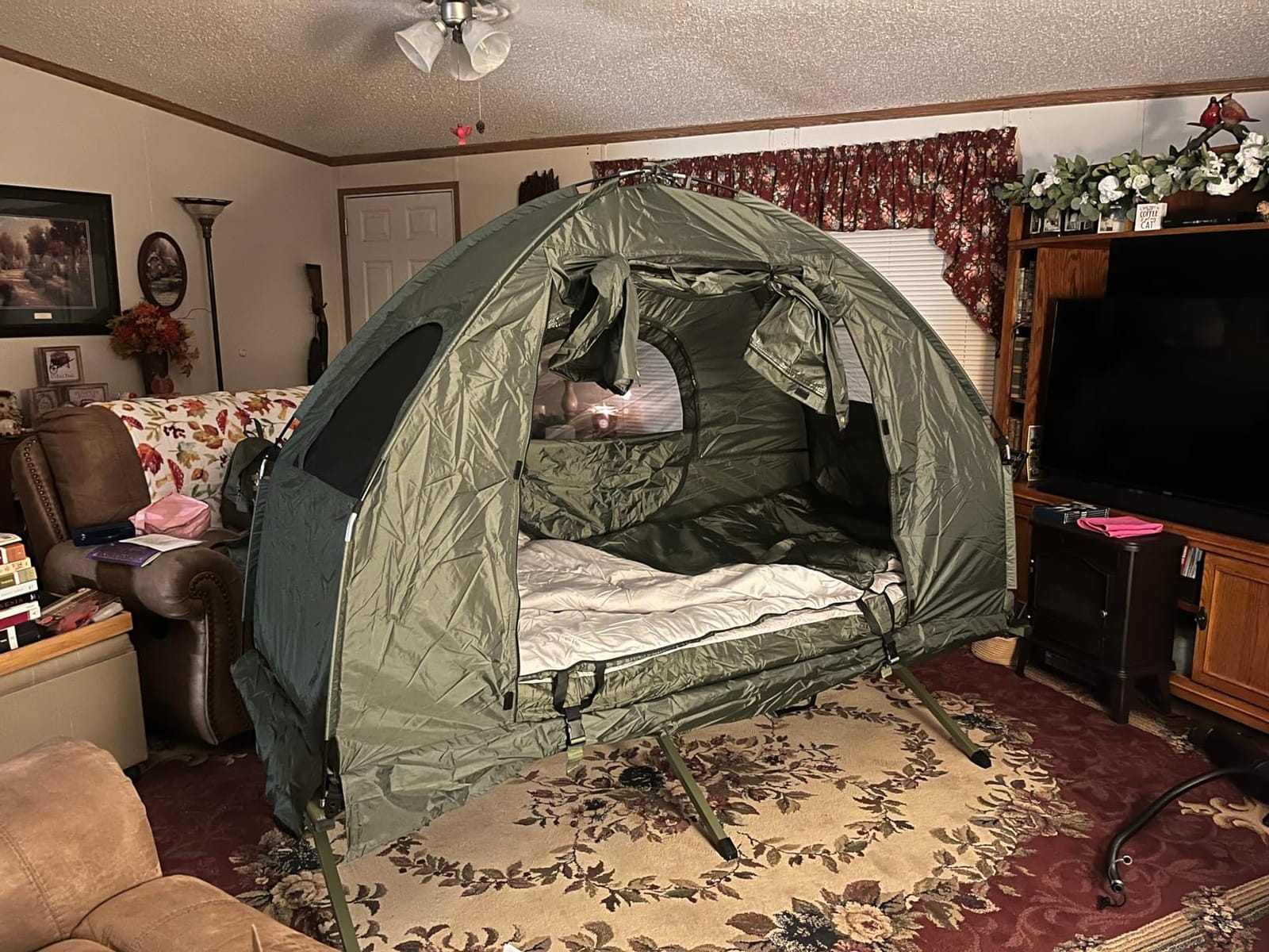 Tangkula 5-in-1 Tent Cot Combo With Awning, Air Mattress, Sleeping Bag, Pillow, Elevated Single Tent With Carrying Bag for Outdoor Camping, Hiking, Picnic, Travel customer photo 2