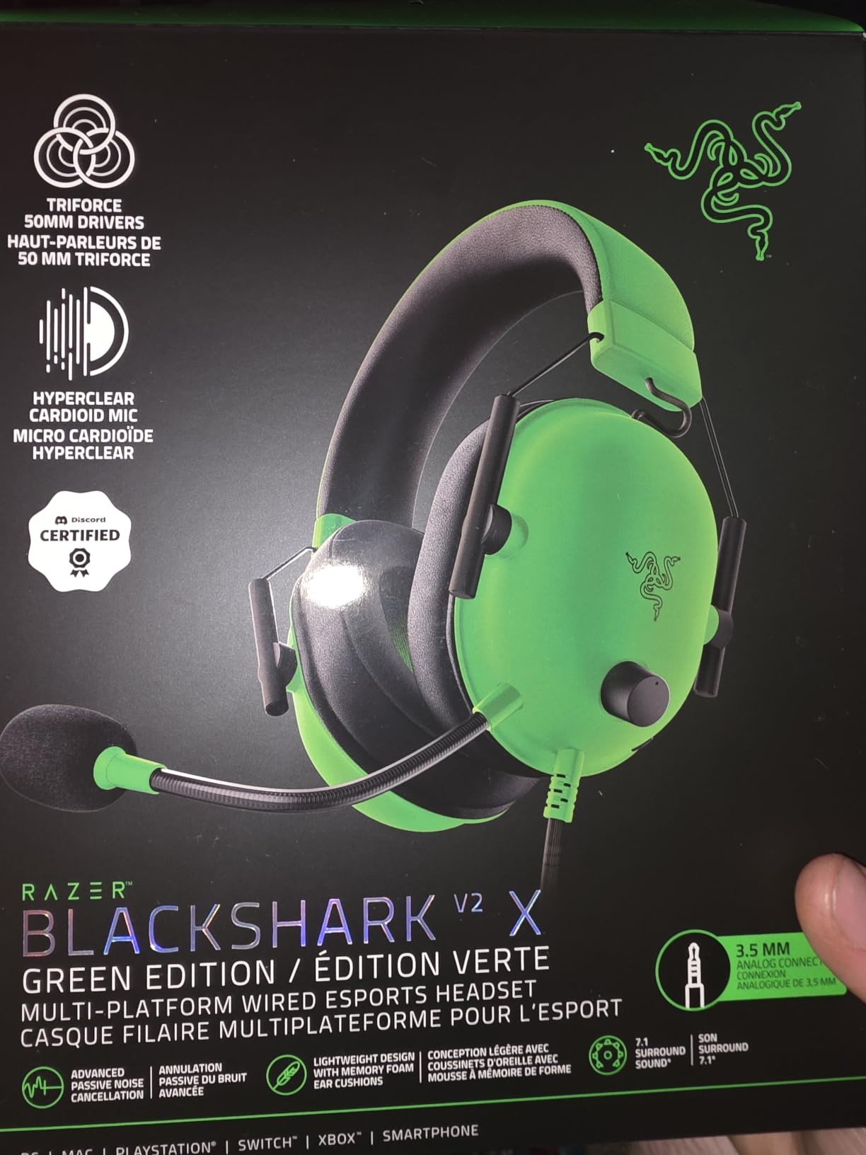 Razer BlackShark V2 X Gaming Headset: 7.1 Surround Sound - 50mm Drivers - Memory Foam Cushion - For PC, PS4, PS5, Switch - 3.5mm Audio Jack - Black customer photo 1