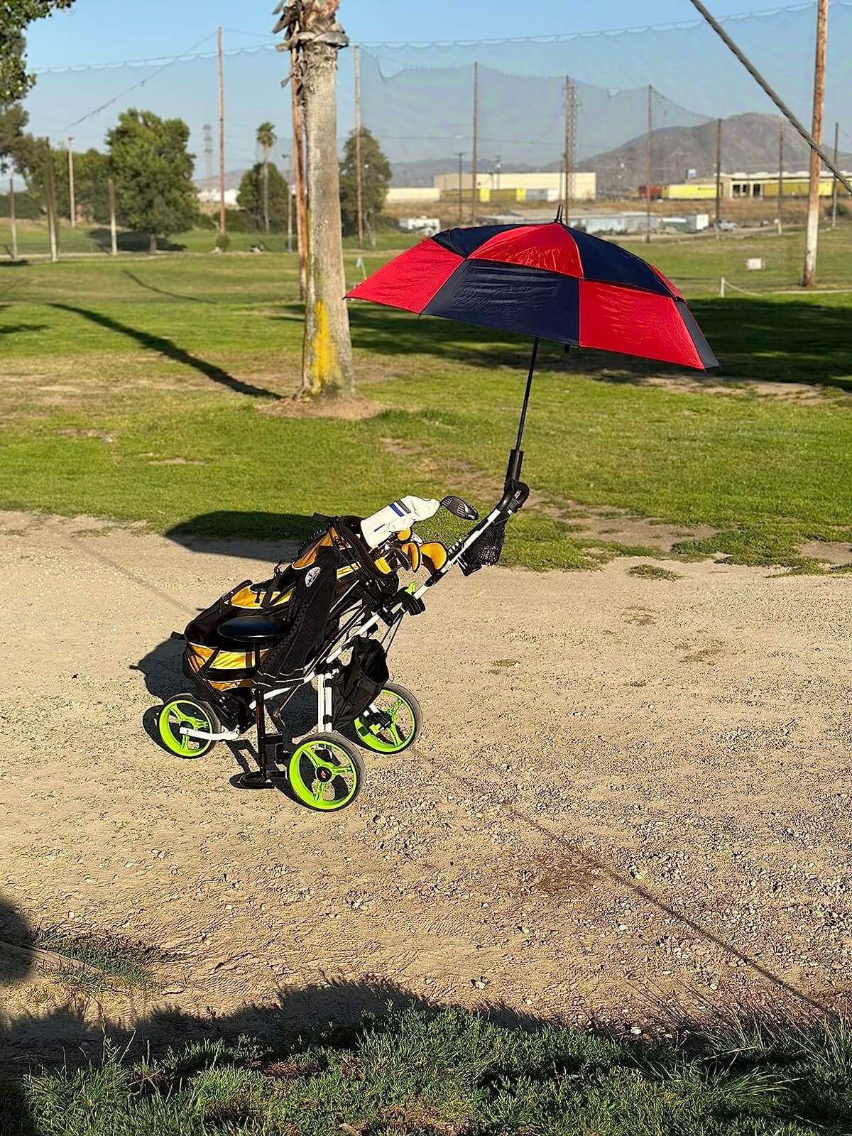 Tangkula Foldable Golf Push Cart, Navy Blue, Sturdy Steel Frame, Adjustable Handle, Ball Bearing Wheels, Foot Brake, Waterproof Storage Bag customer photo 1