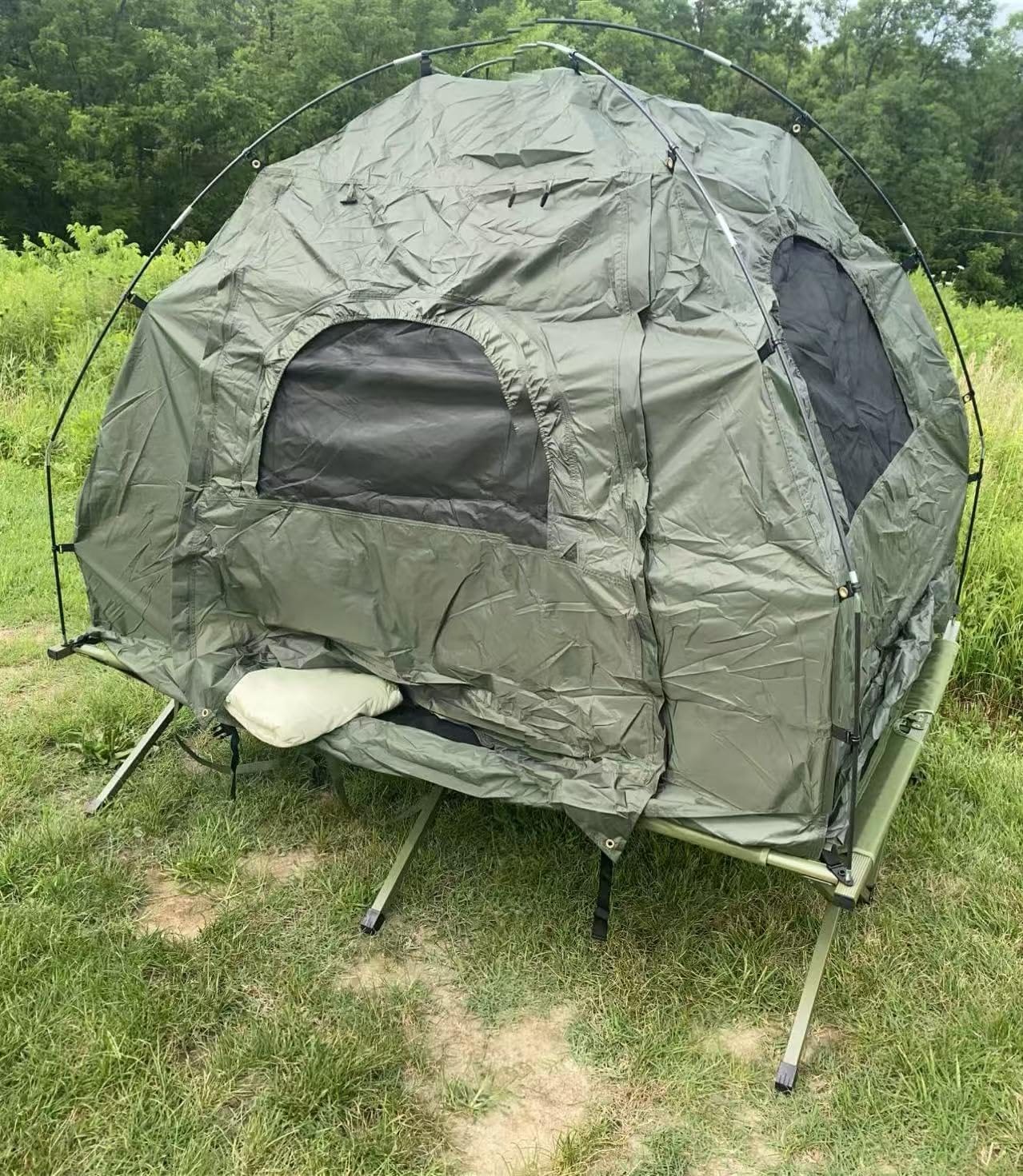 LDAILY Camping Tent Cot, 5 in 1 Off Ground Elevated Tent with Air Mattress, Sleeping Bag & Pillow, Folding Camping Cot Combo with Carrying Bag for Outdoor Hiking, RV, Picnic, Field Backyard (1 Person) customer photo 1